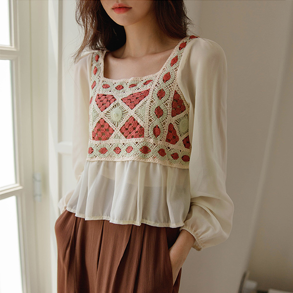 Indi- Crochet Chiffon Crop Blouse