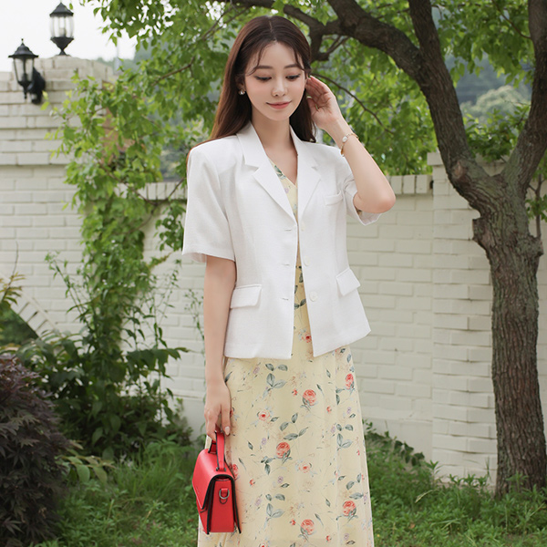 Linen Touch White Button Jacket