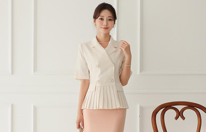 Linen Touch Pleats Double-button Jacket