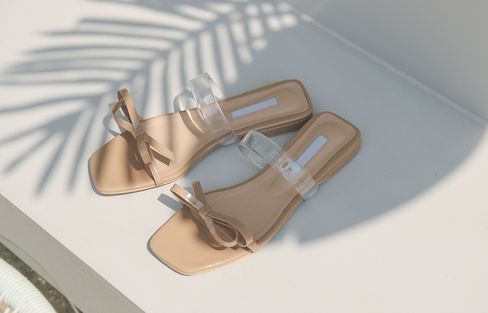 [Models wear43st]Enamel Ribbon Transparent Strap Slippers