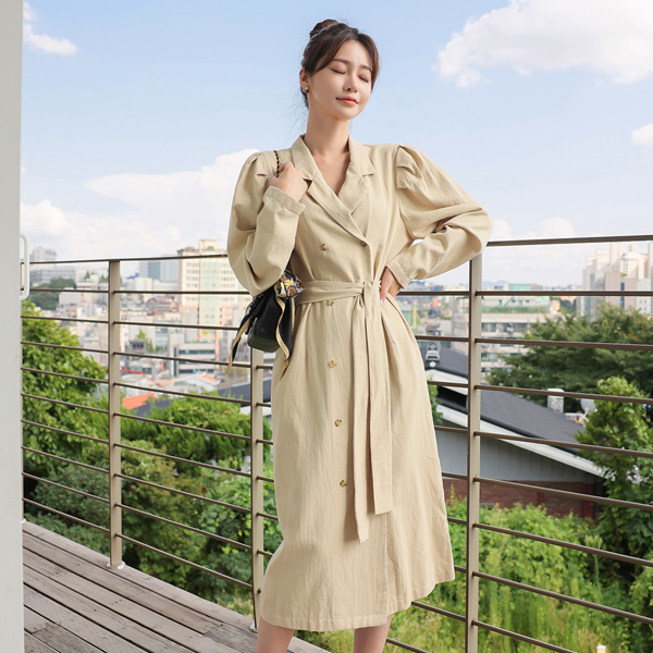 Volume Puff Sleeves Trench Coat&Dress