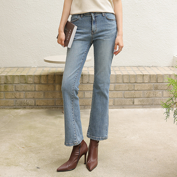 Tight Stretchy-Waist Semi- Boot-Cut Denim-Pants