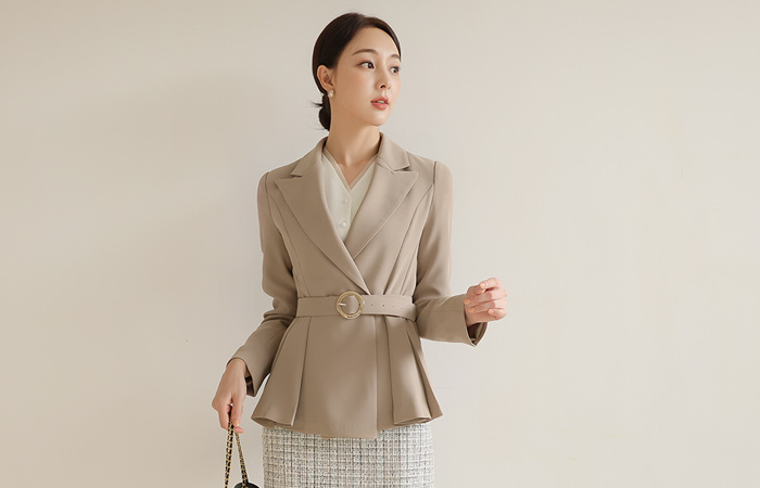 Pleated decorations Double-button Peplum Jacket