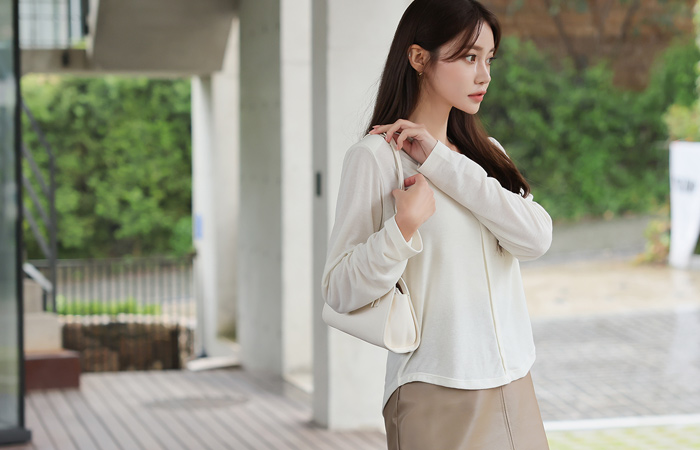 Tencel Half-Open Single Shoulder Pads T-shirt