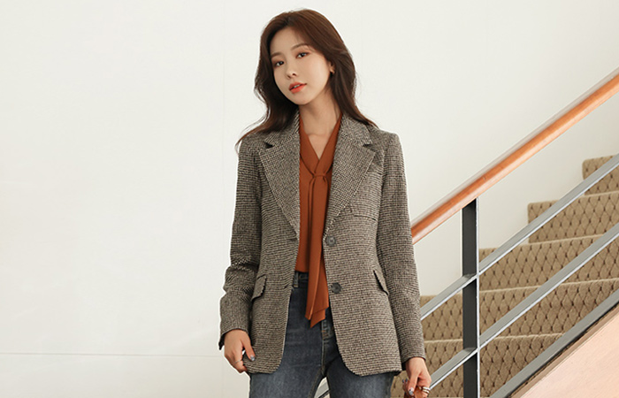 Pauline Check Patterns Belt (Set) Wool Jacket