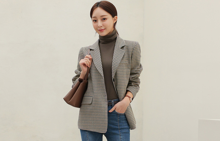 multi Plaid Check Single loose fit Jacket