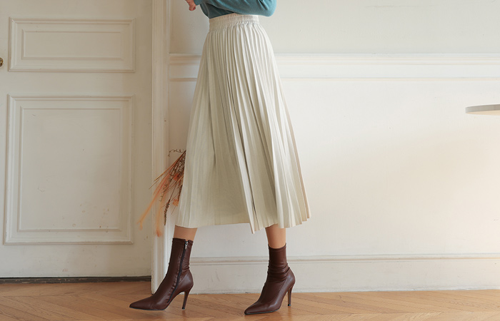 Soft Suede Pleats Banding Skirt