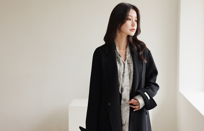 minimal Hidden Button Belted Hand-Made Wool Coat