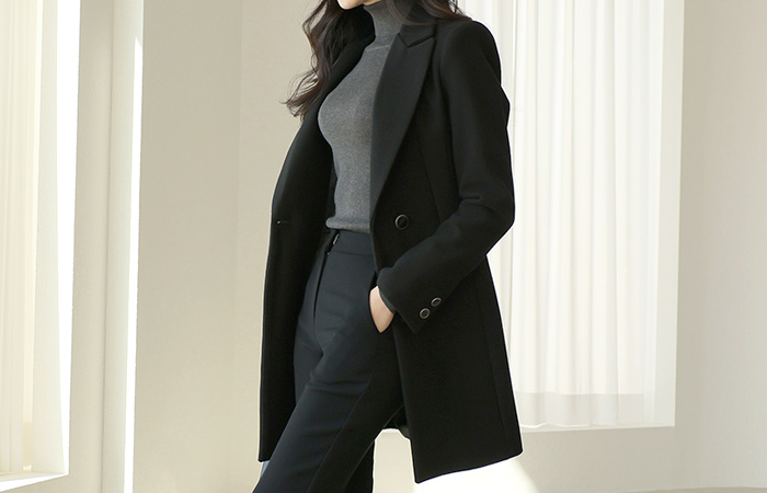 Official Solid Slim Fit Harp Wool Coat