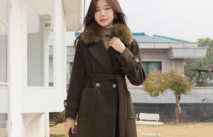 Luxury Real Fox-Fur Wool Belted Long Coat