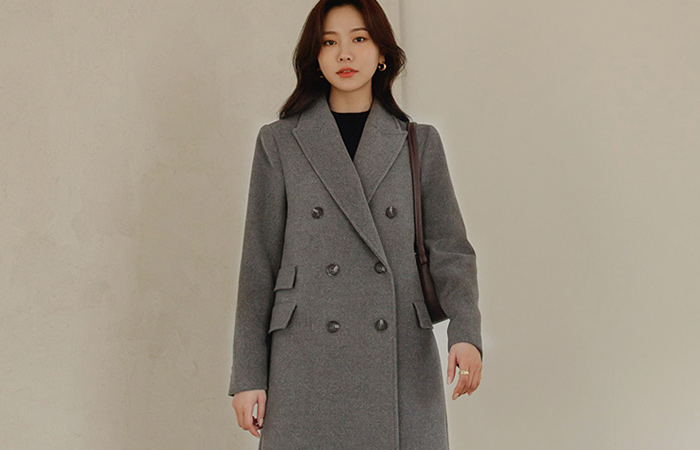 Classic Tailored collar Double-button Wool Long Coat