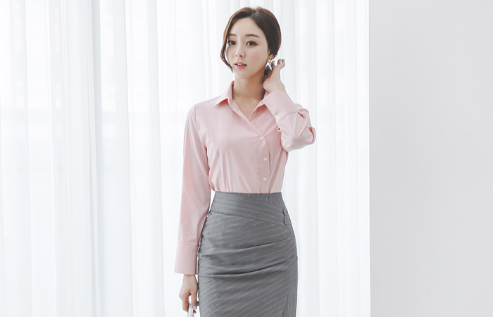 Cutting-line Collar Shirt Unbalance Blouse