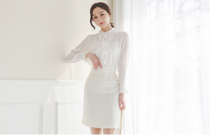 Shining Fake Pearl Pocket High-Skirt