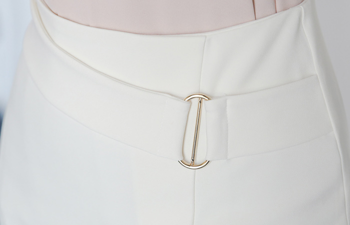 Gold-Ring Diagonal Belted Side Slit Skirt