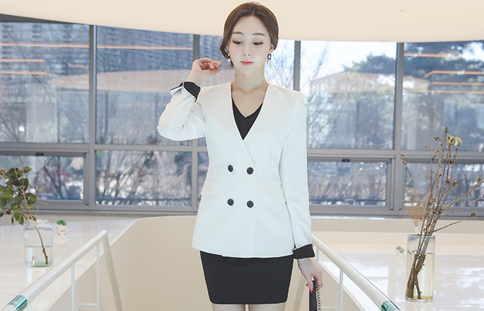 Double Color Combination No-collar V-neck Jacket