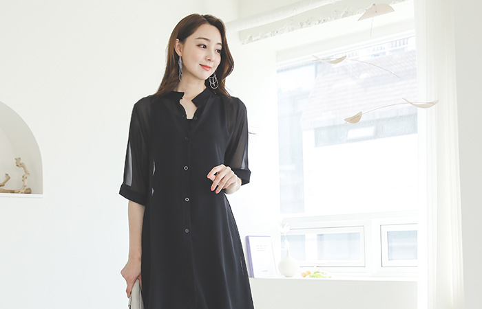 See-through Chiffon Robe Chinese 롱셔츠