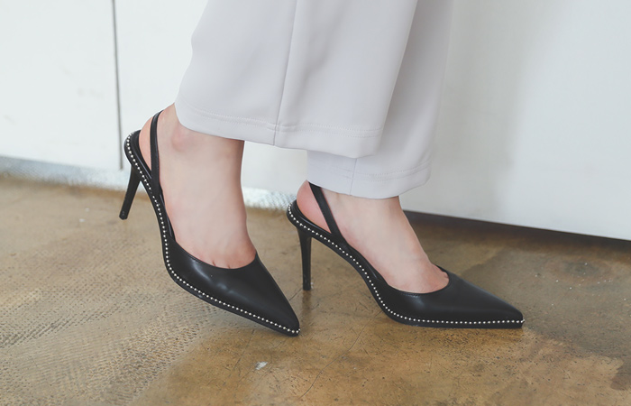 Silver Side Black SlingBack Heels