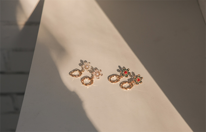 Snow Pearl&Cubic Gold-Ring Earring