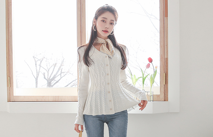 Twiddle Glitter Knit Flared Belted V-neck Cardigan