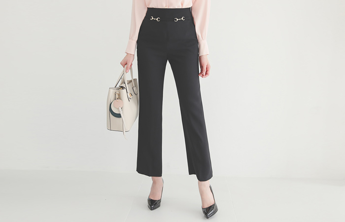 Gold Ring Buckle Obi-Line Wide Slacks