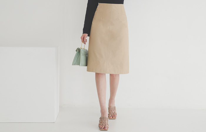 Stitch Decoration Coating Cotton A-line Skirt