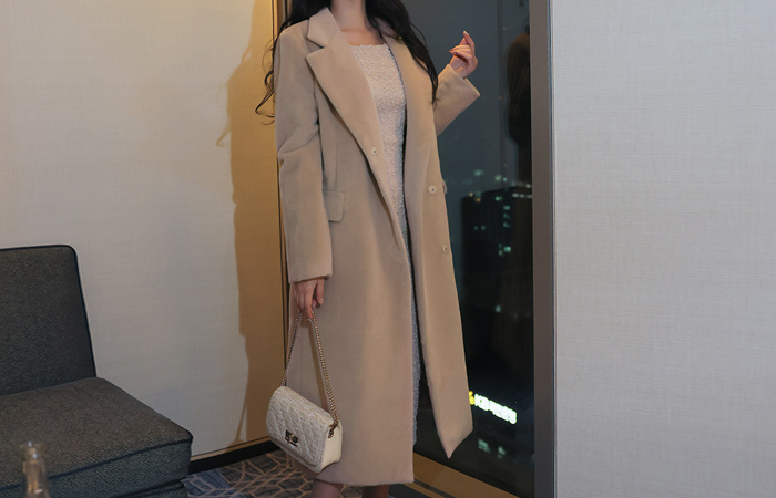 Mink Hidden Button Belted Wool Coat