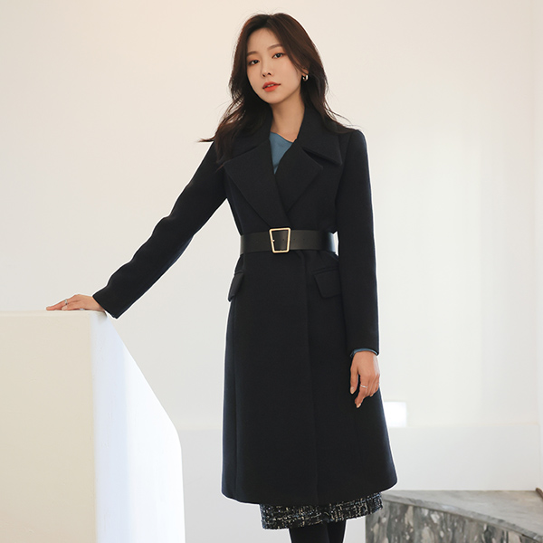 Wide-Collar Modern Classic Belted Coat