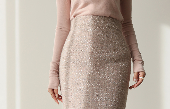 Shining mix Fur H-line Winter Skirt