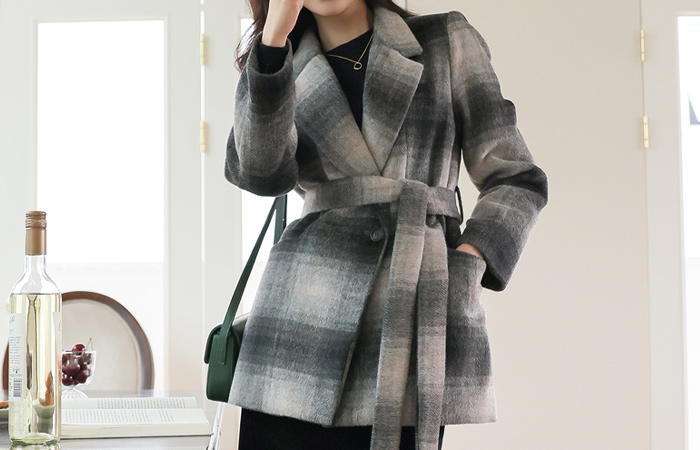 Mohair Check Pattern Point Winter Quilting Wool Jacket