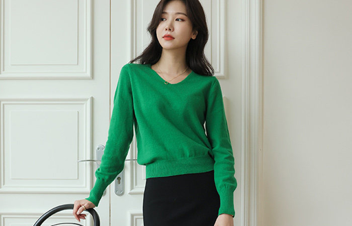 Blend V-neck Daily Color Wool Cash Knit