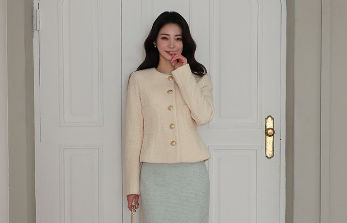 Bouclé No-collar Pastel Jacket