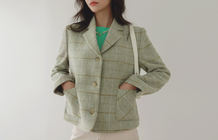 Pastel Color Double Check Wool Jacket