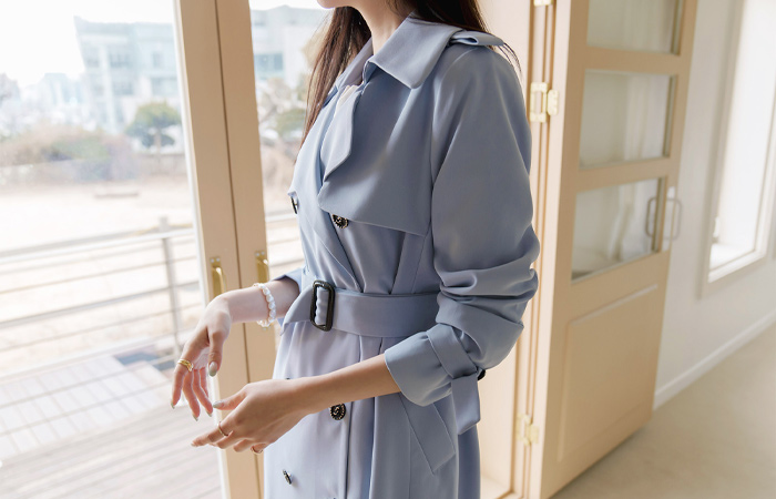 Spring Color Double Button Trench Coat