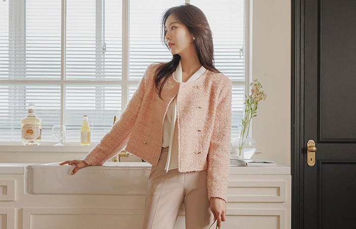 Romantic Tweed clear Button Crop Jacket