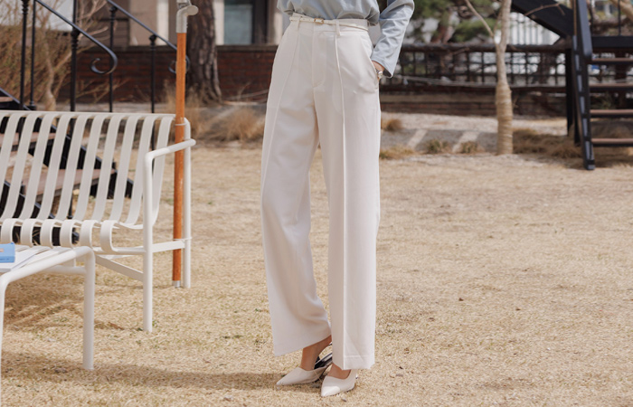 Spring Color Slim Fit Wide Pintuck Slacks