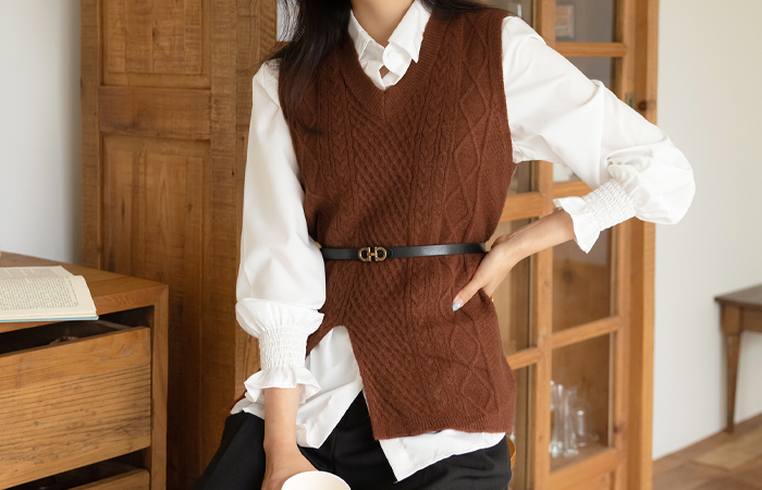 Autumn Mood Twiddle Knit Vest&Shirt (BeltSET)