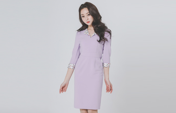 Slim Pattern Colored Cutting-line Span Dress