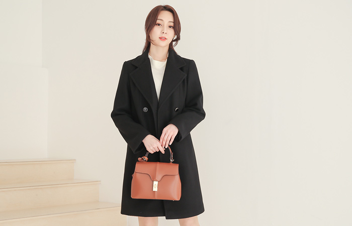 Wool Stitch Big Collar Double-button Coat