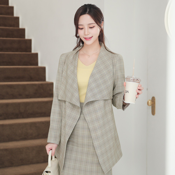 Spring Pastel Check Belted Wing Collar 숄자켓