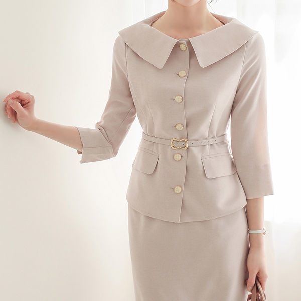 Hepburn Wide Flat Collar Gold Button Belted Jacket Ⅱ