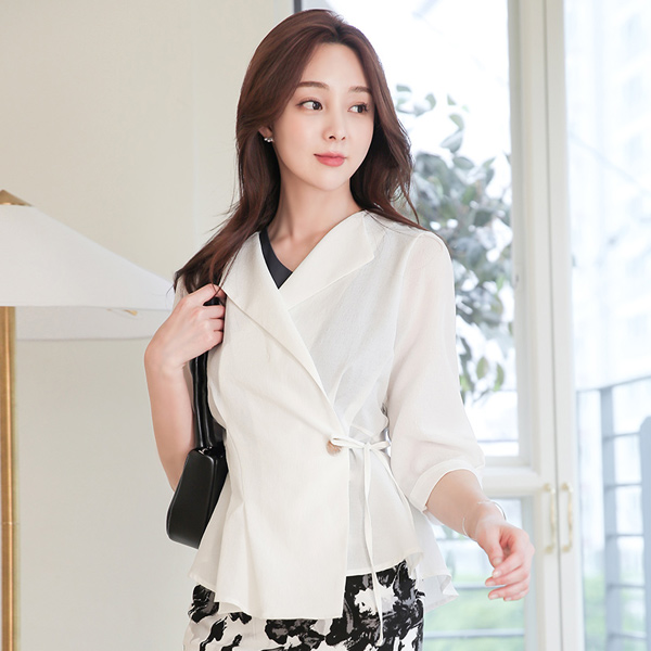 light See-through Wing Collar Peplum Blouse&Jacket