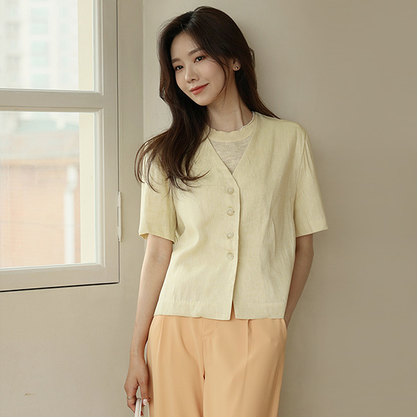 No-collar Mable Button light Linen Jacket