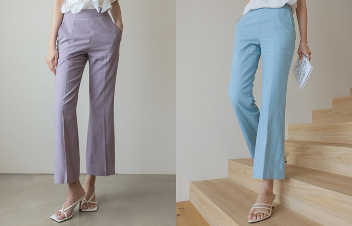 Linen High-Waist Boot-Cut Slacks