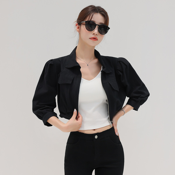 Linen Cotton Edge Shoulder-Line Crop Field Jacket Jacket
