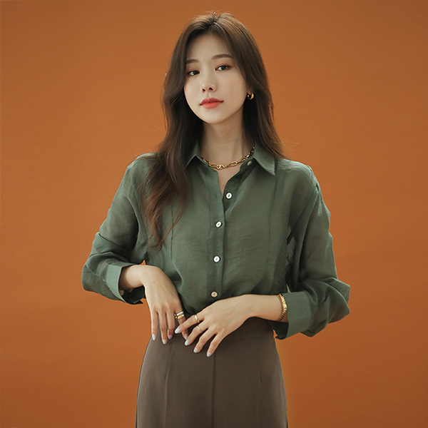 Shell Button See-through Tencel Shirt