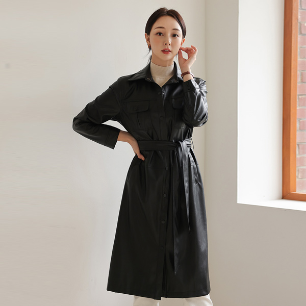 Soft Leather Long Trench Coat