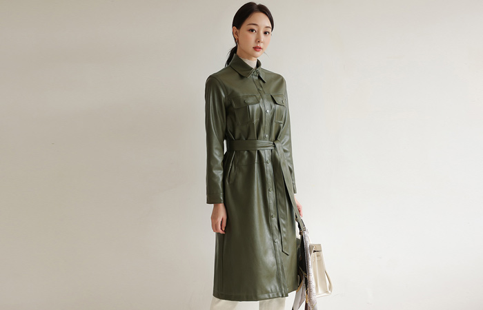 Soft Leather Long Trench Coat