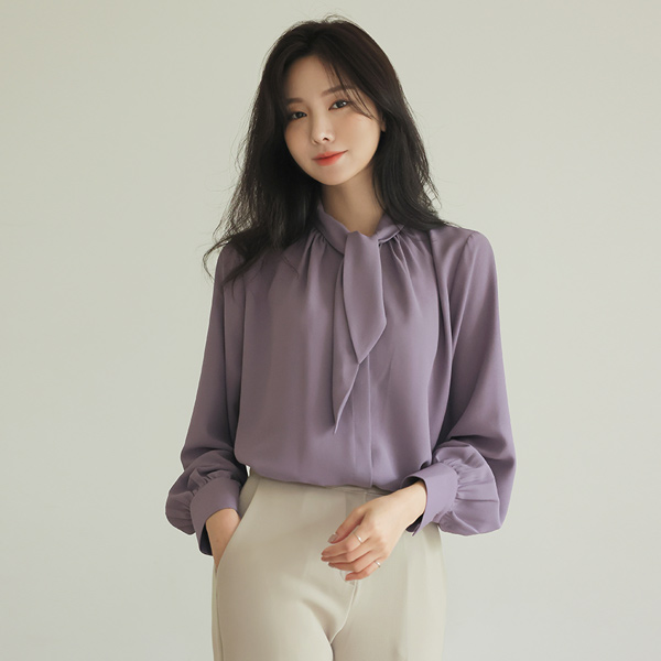 Hidden Button Official Short tie Blouse