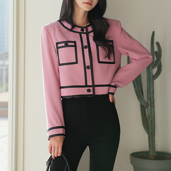 Romantic Coco Rose-Button Tapping Color Combination Jacket