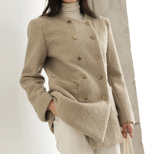 Bouclé Matte gold Double-button Jacket(quilted lining)